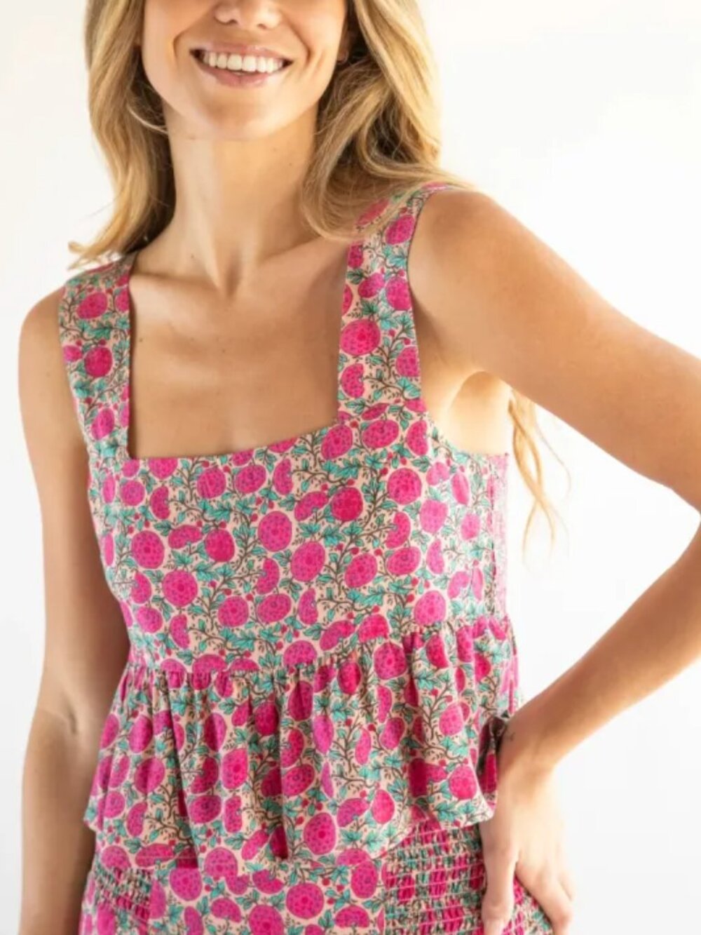 NATURAL LIFE Pink Floral Square-Neck Peplum Tank